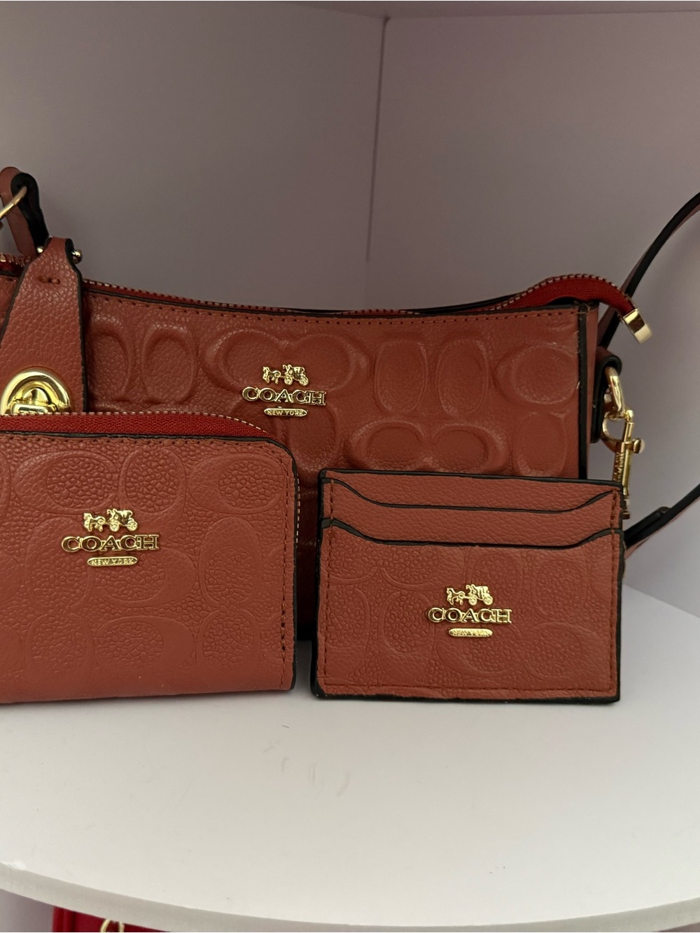 Coach Women's Tan Signature Leather Crossbody and Wallet Set
